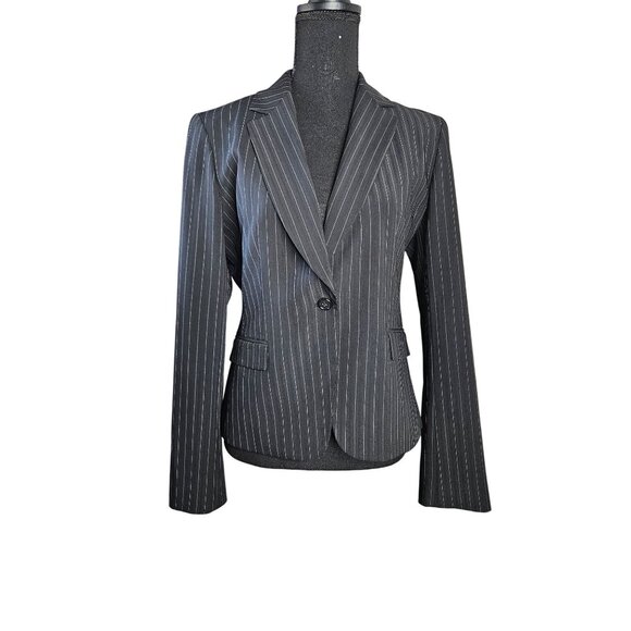 Tahari Womens Pinstripe One Button Blazer Size 6 Black & White Career Office - Picture 6 of 14